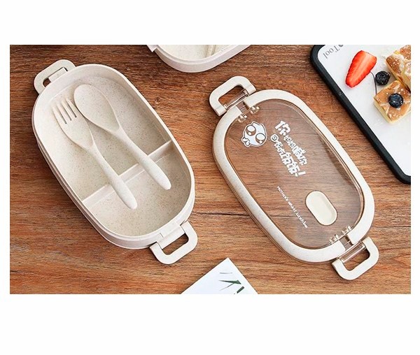 Ланч-бокс 21*12*6,5см. 5 предметов пшеничная солома, столовые приборы