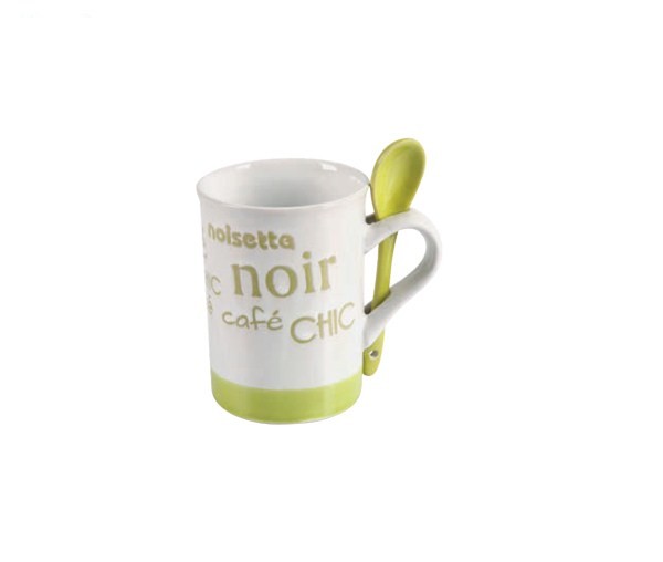 Кружка с ложкой 280 мл. 2 предмета зеленая