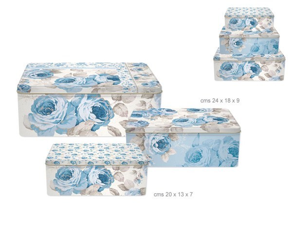 Набор банок прямоугольный 3 предмета Blue Flowers