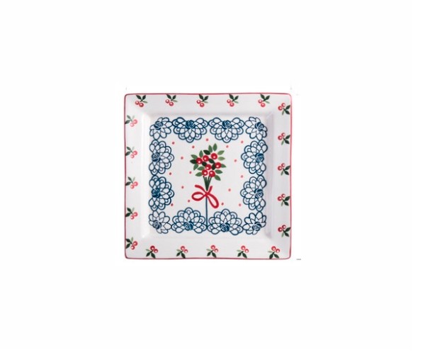 Тарелка керамическая, квадратная 26см. Деревенский сад