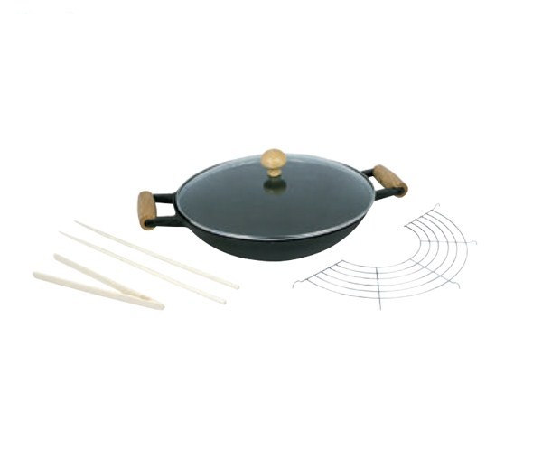 Вок чугунный, эмалированны +3 предмета 36,5см.