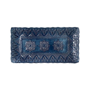 Блюдо прямоугольное 35*17см. синее Барокко