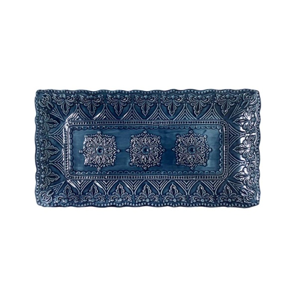 Блюдо прямоугольное 35*17см. синее Барокко