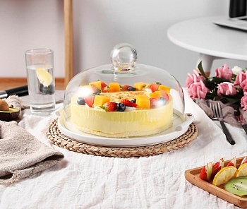 Блюдо для сыра крышка фарфор+стекло ручки 26см.