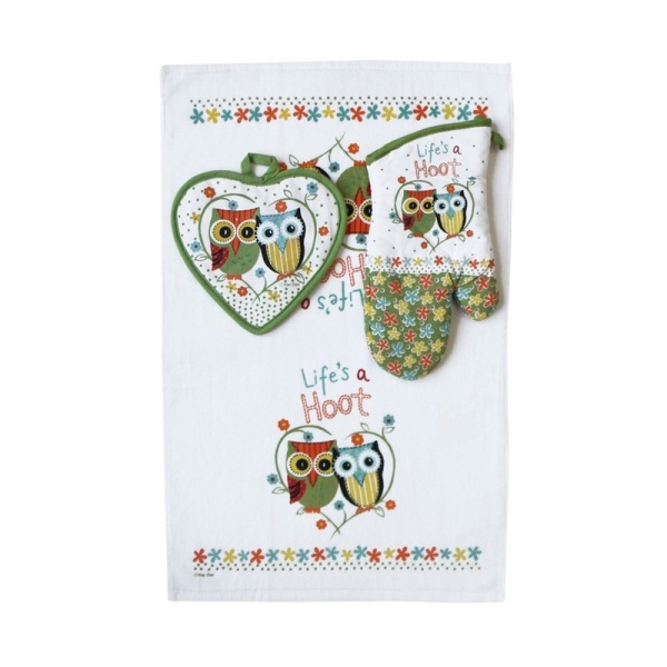 Рукавица 30см. +прихват 19см. +полотенце 66*42см. Совы
