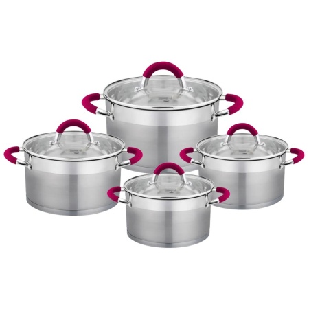 Набор кастрюль 4 предмета с крышками красные ручки House Roland