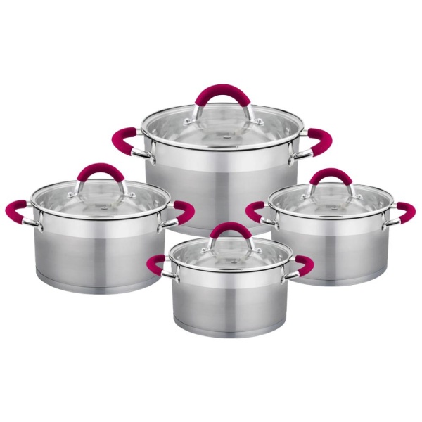 Набор кастрюль 4 предмета с крышками красные ручки House Roland