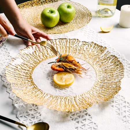 Блюдо стекло, 33см. золото