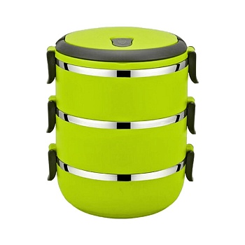 Термос для еды, 3 слоя пластиковый зеленый 2,1л
