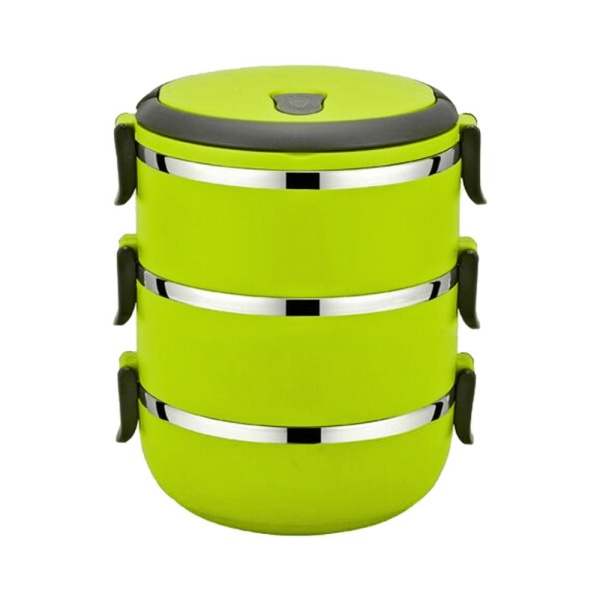 Термос для еды, 3 слоя пластиковый зеленый 2,1л