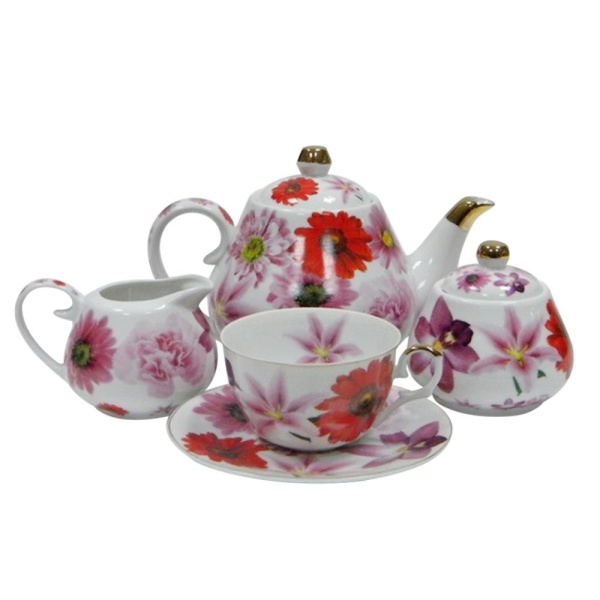 Сервиз чайный 15 предметов 6 персон Герберы