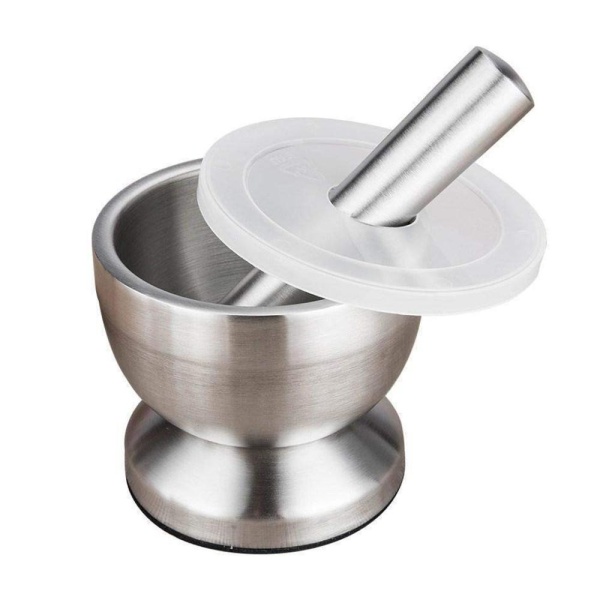 Ступка стальная с крышкой пластиковой 10*9,5см