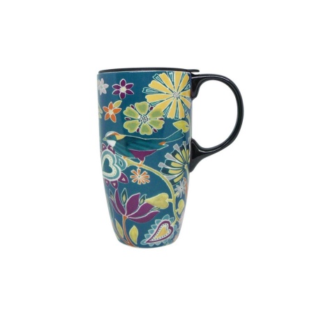 Термокружка 500мл. EVERGREEN голубая, Цветы