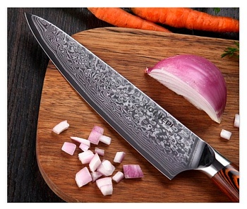 Нож поварской дамаск коричневый 20см. Konedi