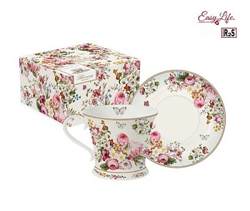 Чайная пара 300мл. бежевая Цветочный карнавал