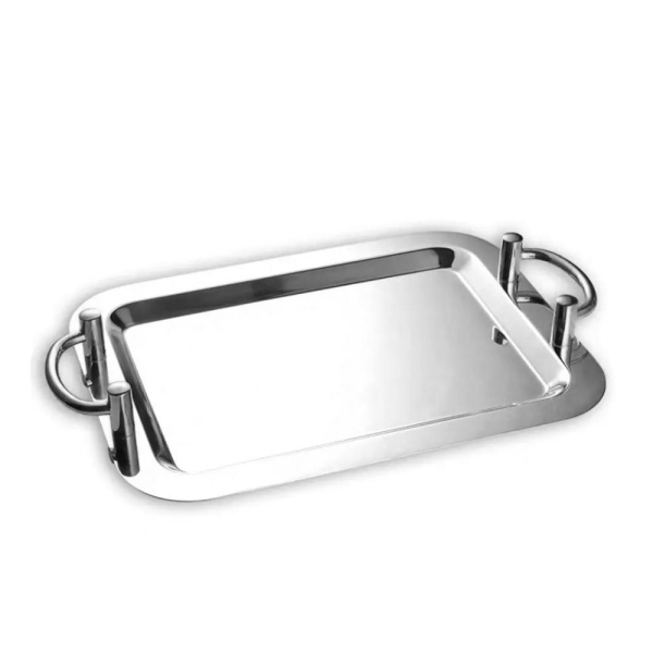 Поднос с ручками стальной, серебро 40*25см. прямоугольный