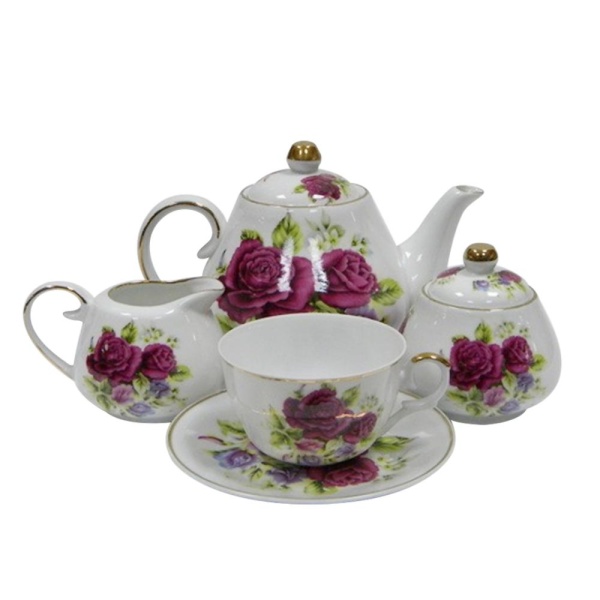 Сервиз чайный 15 предметов 6 персон Красно-розовые розы