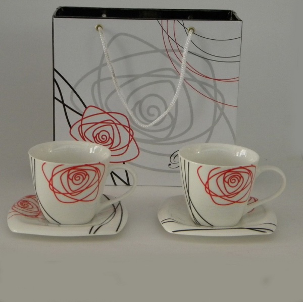 Чайные пары 2 персоны Роза на белом