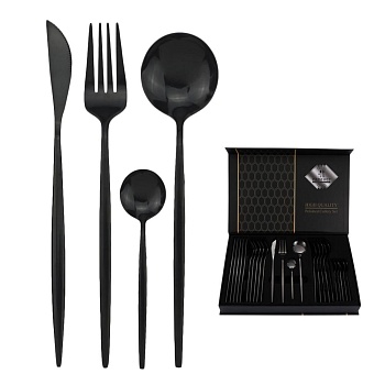 Набор столовых приборы 24 предмета черный Японский стиль
