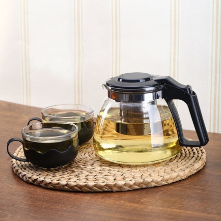 Чайник стекло пластик, сито, откидная крышка 1,1л.