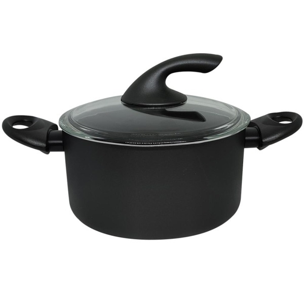 Кастрюля с крышкой антипригарная 20см стеклянная Black Beauty