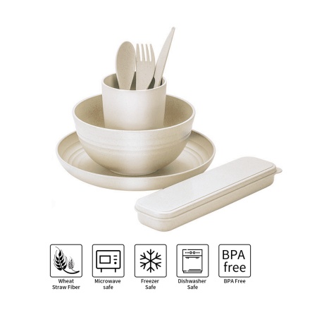 Набор для пикника пшеничная солома /24 предмета бежевый