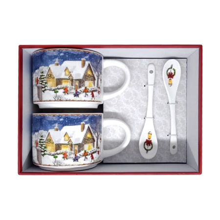Чашка с ложкой 2 персоны 280мл Новогодняя деревня