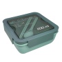 Ланч бокс пластиковый, квадратный, зеленый 2 отделения 1,1 л 17*17см ложка+палочки