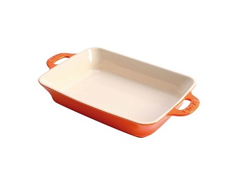 Лоток прямоугольный керамический, 34*24см. Оранжевый