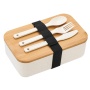 Ланч бокс 1л 19*12*6.6см + ложка,вилка,нож бежевый деревянная крышка пшен солома
