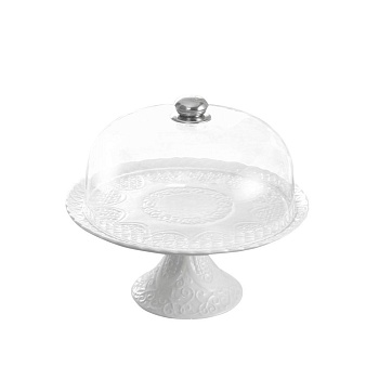 Тортница с пластиковой крышкой 30см. Королевский узор