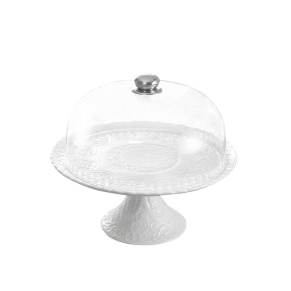 Тортница с пластиковой крышкой 30см. Королевский узор