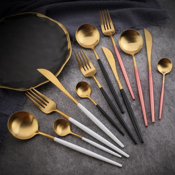 Набор стол приборы 4 предмета золото розовая ручка Японский стиль