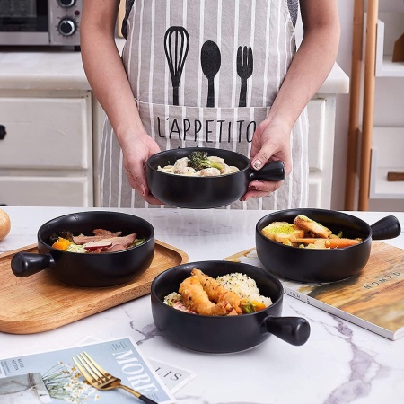 Кокот с ручкой керамический 15*5,4см, черный 