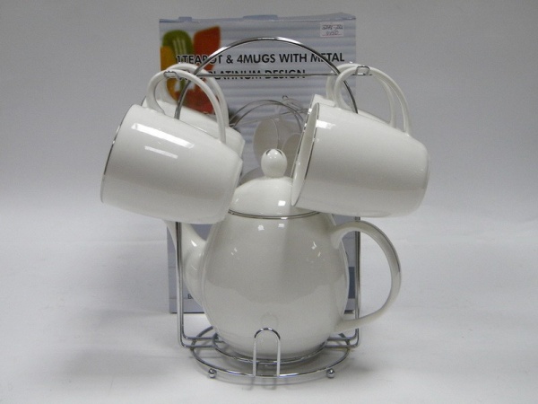 Набор чайный 5 предметов кружки+чайник 210мл. Queen Platinum