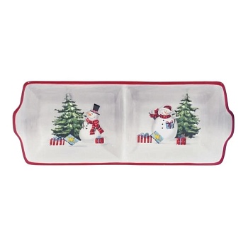 Менаж прямоугольный 27,5*10,8*4 см Снеговики с елкой