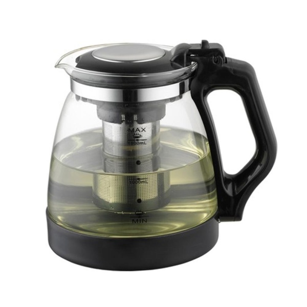 Чайник стекло пластик, сито откидная крышка 1,8л.