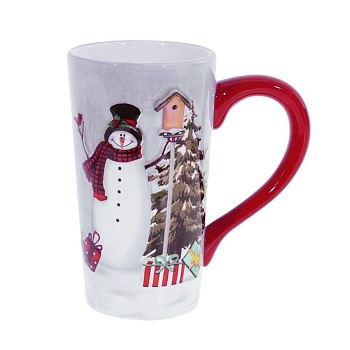 Кружка 550 мл керамическая 16*9 см Снеговики с елкой