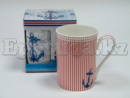 Кружка 350мл. красный Якорь в полоску