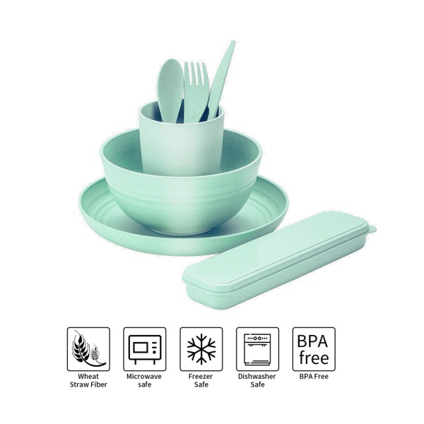 Набор для пикника пшеничная солома 24 предмета зелены