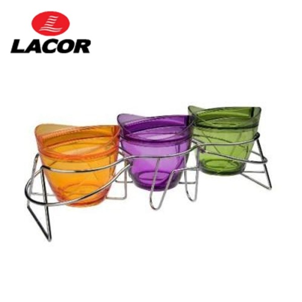 Набор для закуски 3 отдела цветной акрил 43*17*15см металлическая подставка