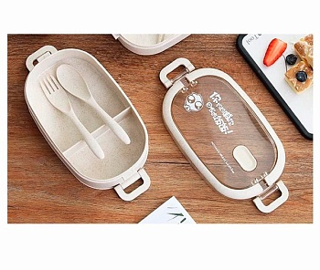 Ланч-бокс 21*12*6,5см. 5 предметов пшеничная солома, столовые приборы