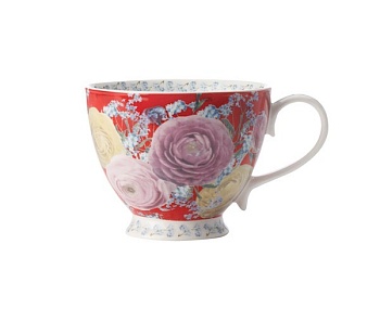 Кружка 0,4л. красная Пионы