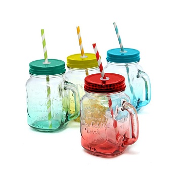 Кружка-банка с крышкой и трубочкой