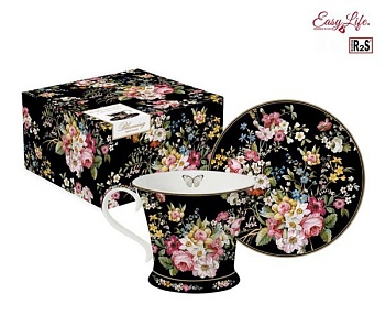 Чайная пара 300мл. черный Цветочный карнавал