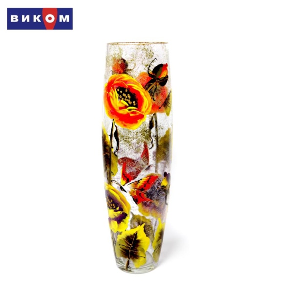 Ваза, высота 50см., Цветы на стекле