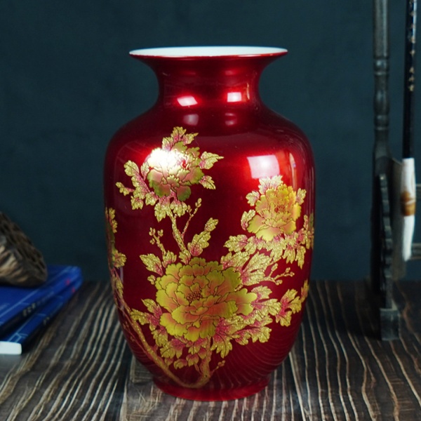 Ваза керамическая 22см, красный Пион