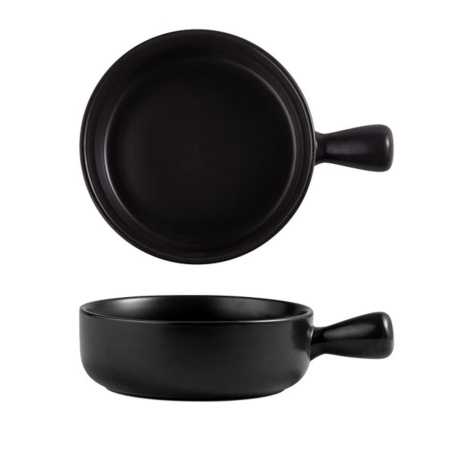 Кокот с ручкой керамический 15*5,4см, черный 