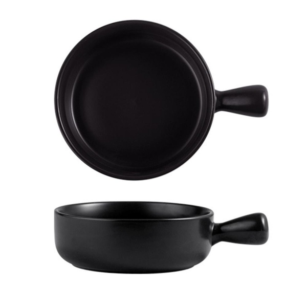 Кокот с ручкой керамический 15*5,4см, черный 