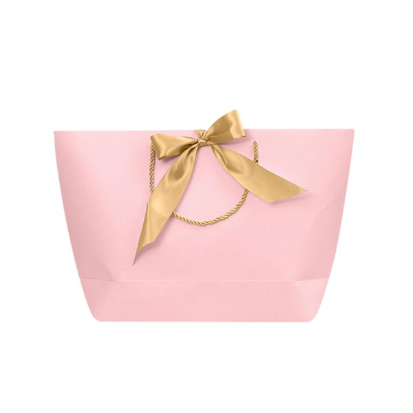 Пакет бумажный 21*15*7 см. горизонтальный розовый Бант